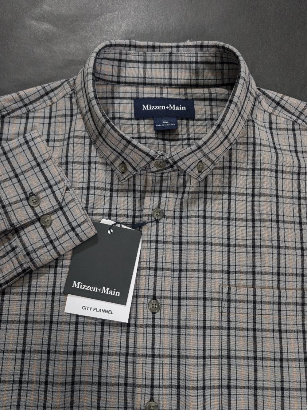 $148 Mizzen Main Men's Gray City Lightweight Flannel Trim Fit Shirt 2XL Plaid